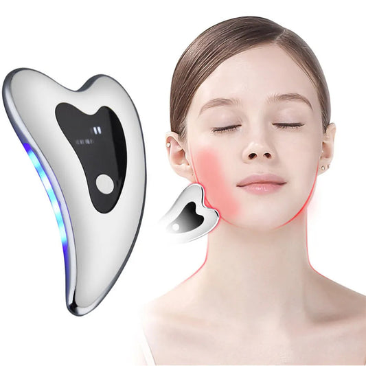 Electronic skin scraping tool with digital display used for facial massage and skincare treatment