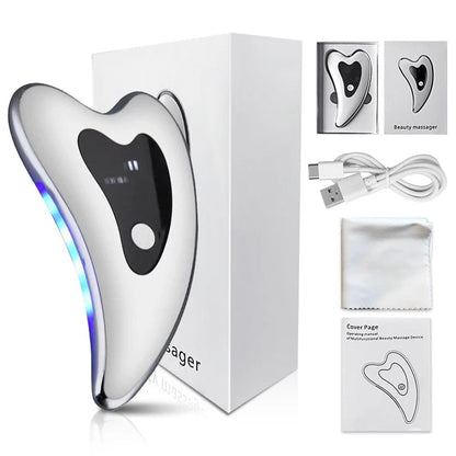 Electronics skin scraping tool with USB charging cable and cleaning cloth for facial massage