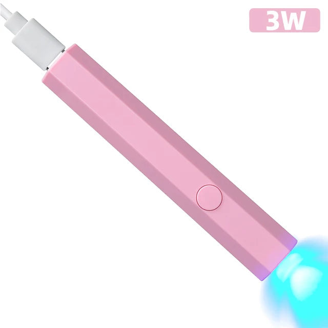 Pink compact nail lamp for travel with USB charging and 3W power for quick nail curing