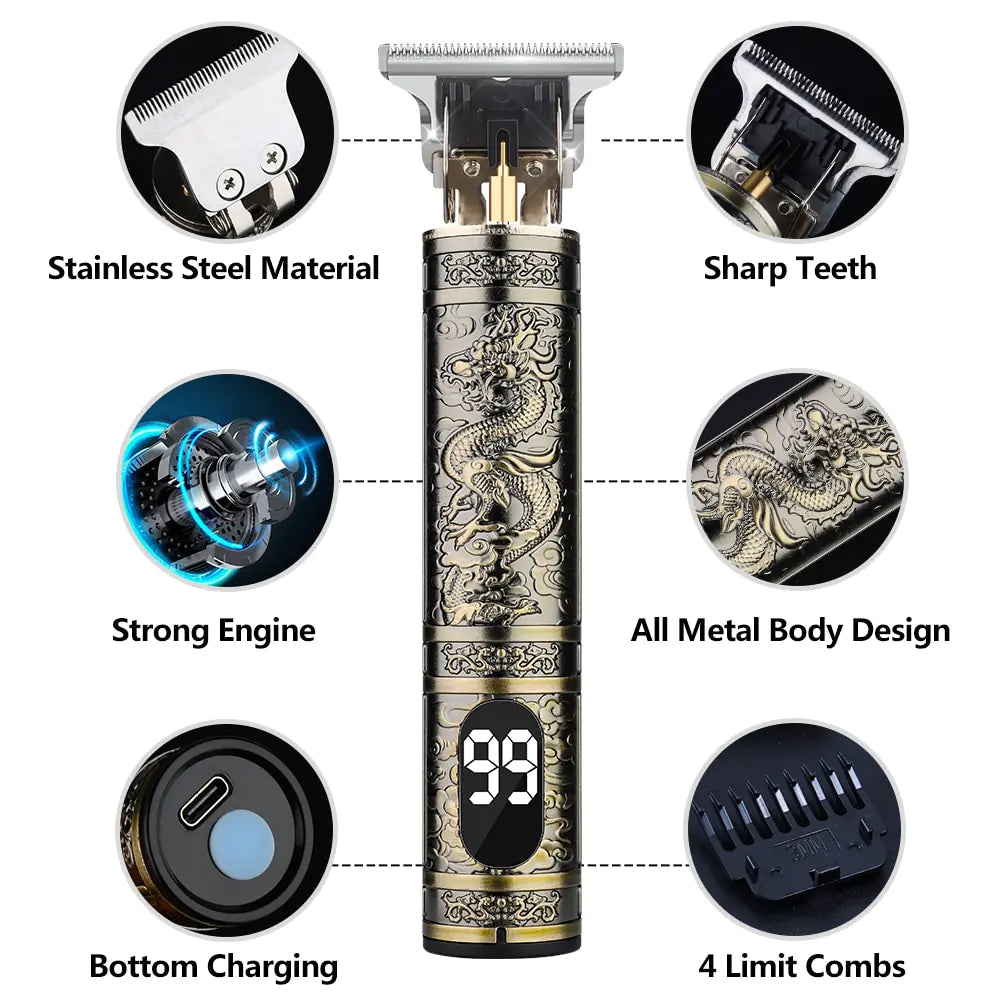 Electric hair trimmer for men with stainless steel blades sharp teeth and digital display