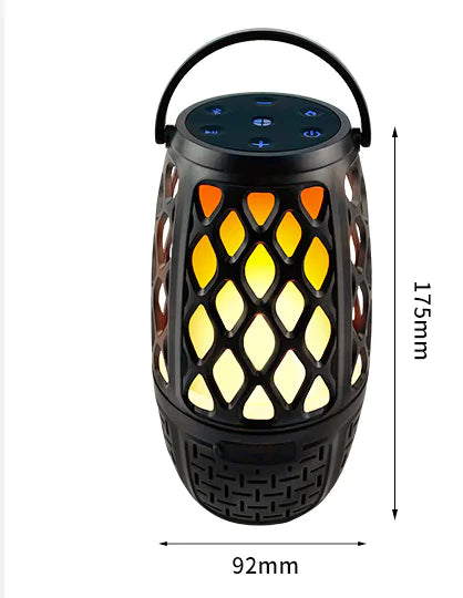Portable flame bluetooth speaker with decorative flame effect and handle for easy carrying