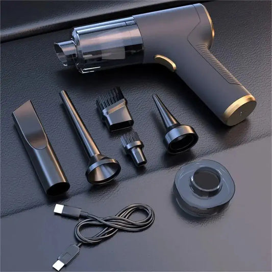 Mini handheld vacuum powerful suction with multiple cleaning attachments and USB charging cable