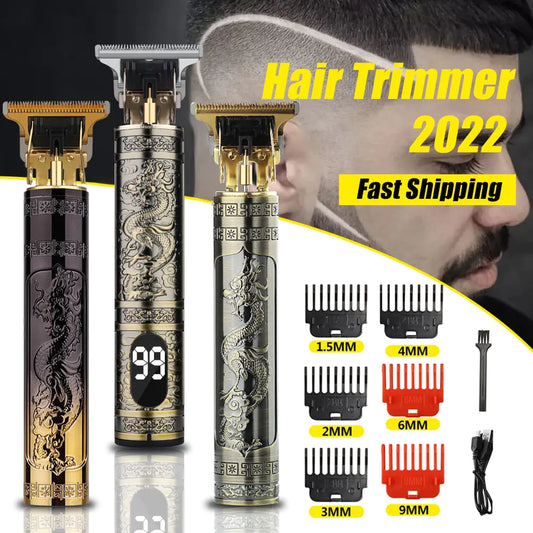 Electric hair trimmer for men with dragon design and multiple comb attachments for precise grooming