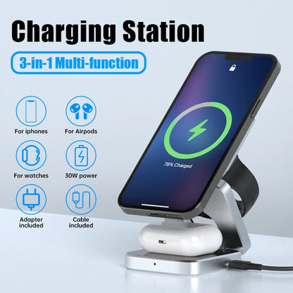 3-in-1 multi-device charging station with stand charging iPhone AirPods and watch with included adapter and cable