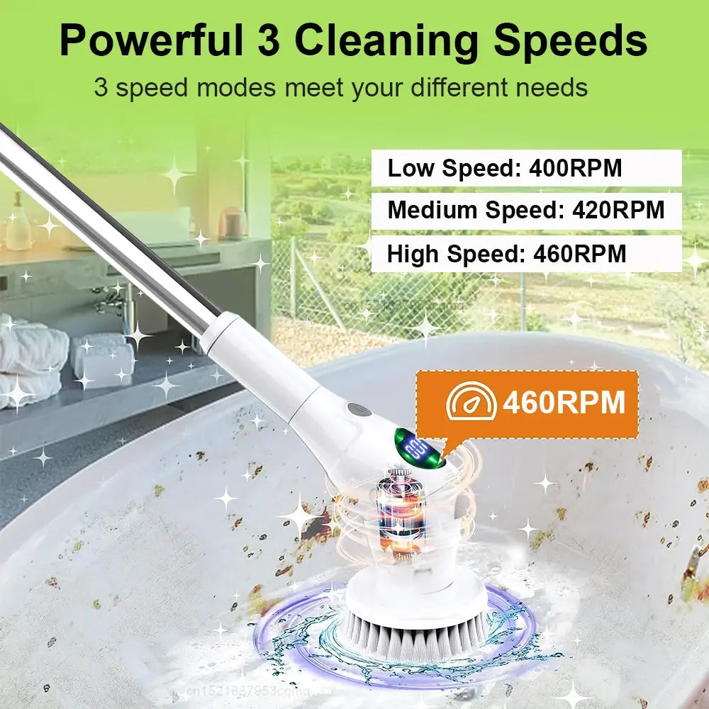 Multi-purpose electric cleaning tool with powerful three-speed modes cleaning a bathtub effectively