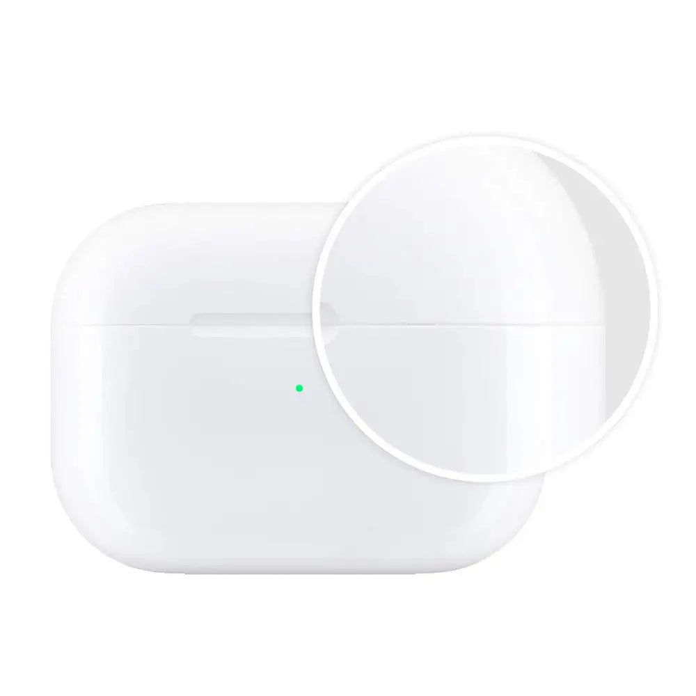 White scratch-resistant AirPods case with smooth finish and charging indicator light