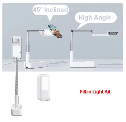 Adjustable smartphone fill-in light with telescopic arm and high angle for better lighting