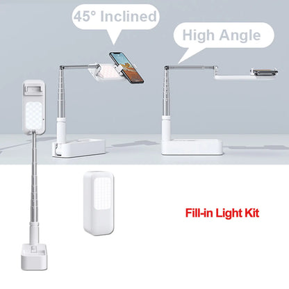 Adjustable smartphone fill-in light with telescoping arm and high angle and 45 degree inclined positions