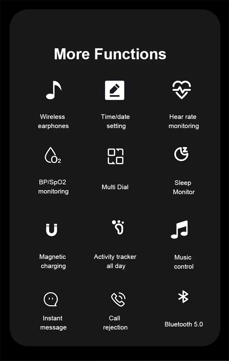 2 in 1 earbuds smartwatch features including heart rate monitoring call rejection and Bluetooth 5.0