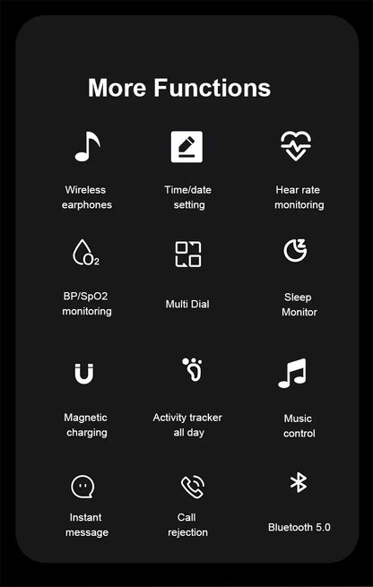 2 in 1 earbuds smartwatch features including heart rate monitoring call rejection and Bluetooth 5.0