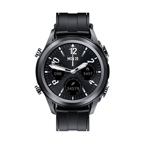 Black 2 in 1 earbuds smartwatch with round dial and silicone strap from Electronics