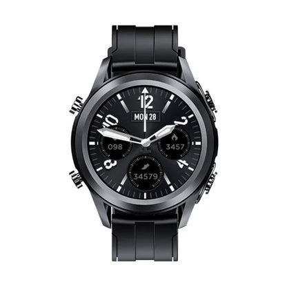 Black 2 in 1 earbuds smartwatch with round dial and silicone strap from Electronics