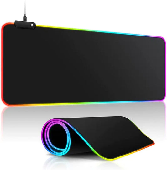 Water-resistant RGB mouse pad with colorful lighting edge and large smooth black surface
