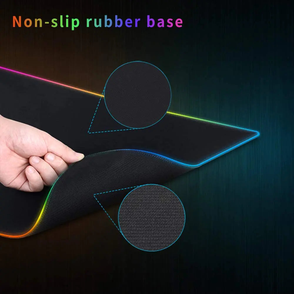 Water-resistant RGB mouse pad with non-slip rubber base and vibrant edge lighting