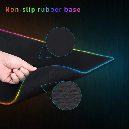 Water-resistant RGB mouse pad with non-slip rubber base and vibrant edge lighting